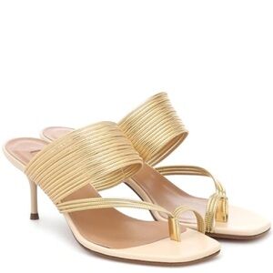 Aquazurra Sunny 60 Sandals in Cream Gold